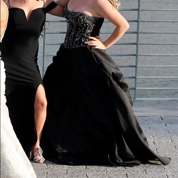 black silky prom dress